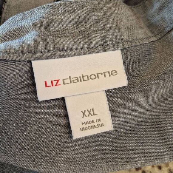 Liz Claiborne Blue Chambray Poly /Rayon Long Sleeve Blouse - Picture 9 of 9